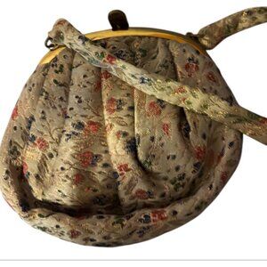 Vintage MM Gold Metallic Design Snap Shut Evening Handbag